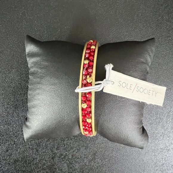 🌿4/$35🌿 NWT SOLE SOCIETY Gold Red Beaded Boho Bangle - Picture 3 of 8